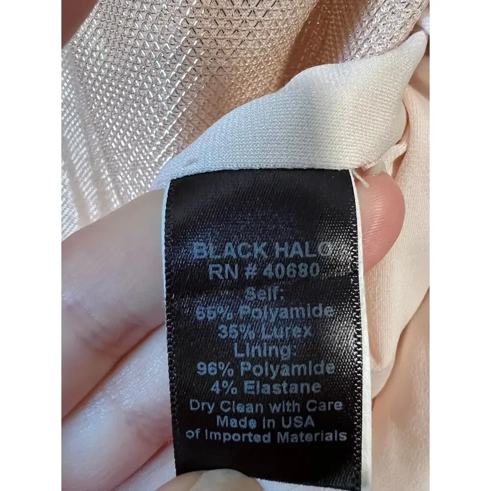 Black Halo Bowery Shirred Metallic Sheath Cocktail Dress Apricot Old Money SZ 2